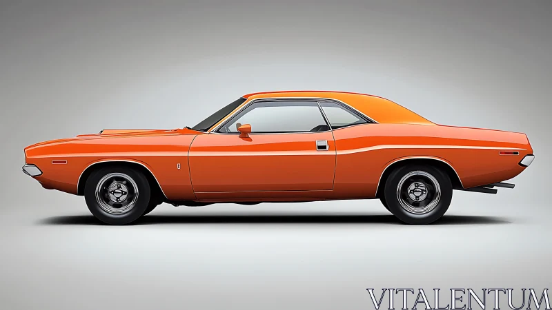 Orange classic muscle car in clean side profile view.