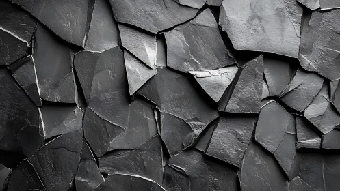 Close-up of black slate stone wall with geometric, modern texture.