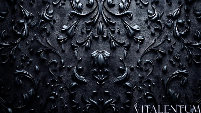 Dark baroque floral relief forms intricate metallic pattern