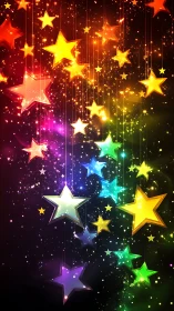 Suspended multicolor star shapes glow over deep cosmic field