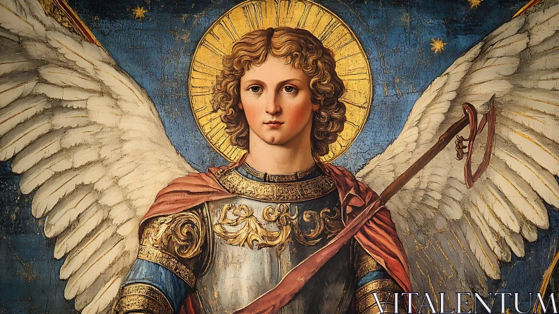 Radiant winged guardian bathed in gold and gentle light.