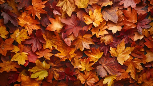 Autumn maple leaves create a rich carpet of warm color.