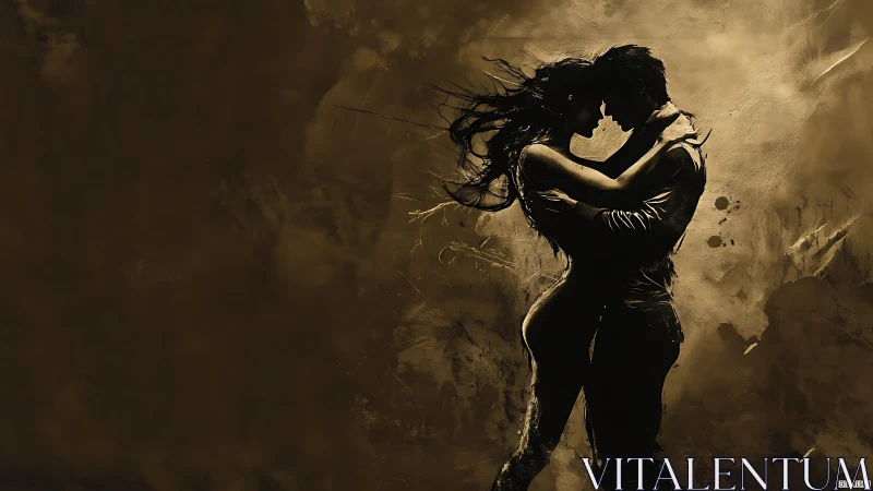 Silhouetted Figure Against Turbulent Atmospheric Field.