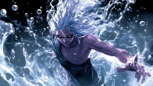 Storm-eyed water mage erupts from the churning midnight sea