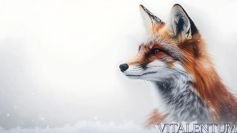 Digital painting portrait of red fox in minimalist winter haze.