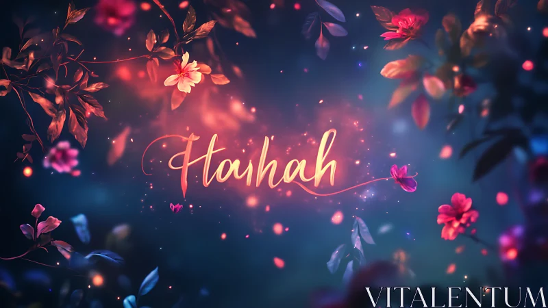 Luminescent Floral Composition with Central Text Display