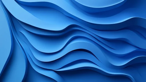 Abstract Blue Waves Paper Art Style Digital Illustration.