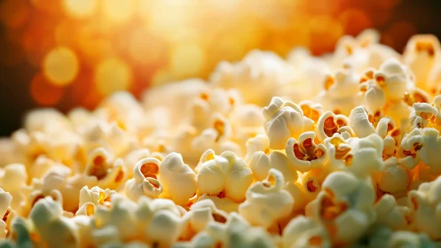 Golden popcorn kernels glow warmly in cozy close up