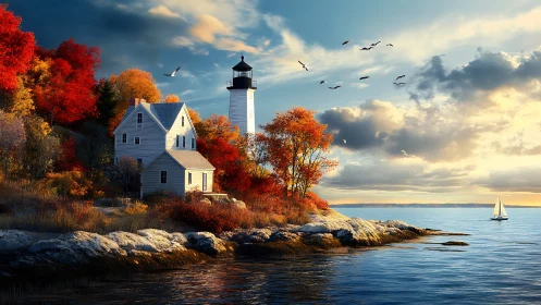 Autumn Lighthouse Watches Over Coastal Waters
