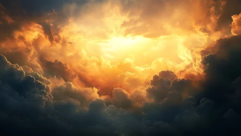 Radiant golden light pierces dense storm clouds dramatically