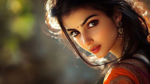 Sunlit portrait celebrates vibrant Indian bridal elegance.