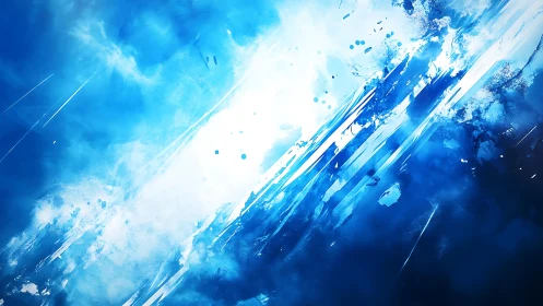 Dynamic Blue Abstract Digital Painting with Light Burst Effect.
