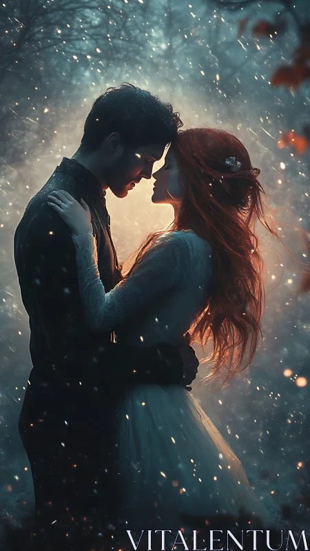 Intimate Forehead-to-Forehead Portrait With Volumetric Particle Lighting