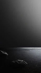 Moonlit shoreline emerging from deep shadowed horizon.