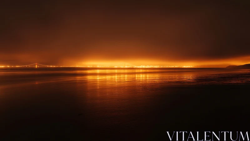 San Francisco Bay Nocturnal Cityscape with Golden Hour Atmospheric Reflection