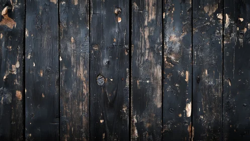Charred wooden planks show weathered texture and patina.