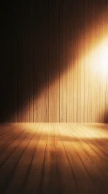 Golden sunlight gently warms a quiet wooden room interior