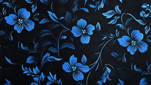 Luminous Blue Flowers Dancing on Black Background