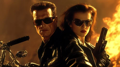 Leather-clad bikers face firestorm with mirrored aviators.
