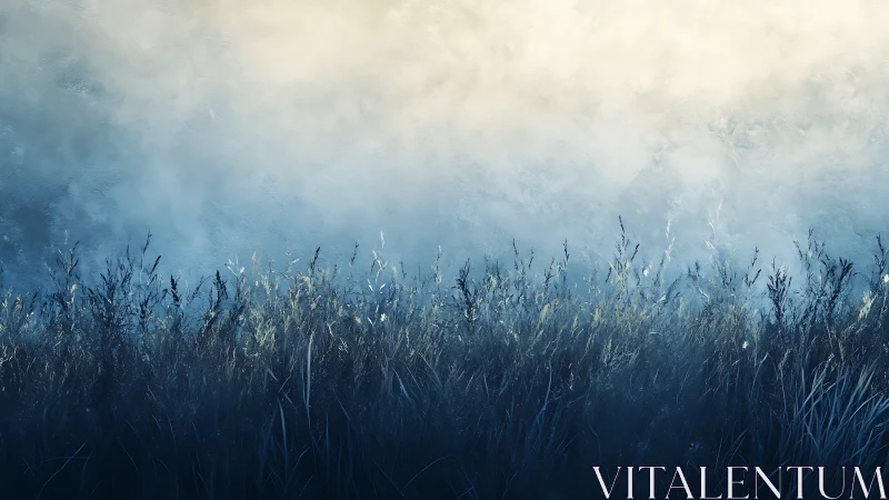 Frostlit meadow grasses under diffused morning haze.