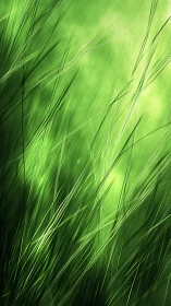 Abstract macro study of luminous green grass blades in motion