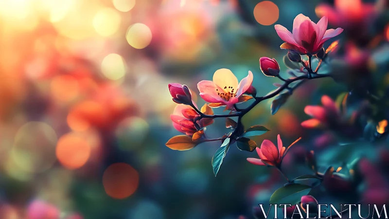 Pink magnolia flowers with bokeh background in soft focus lighting environment