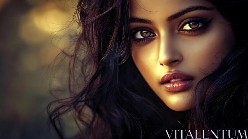 Close-up digital portrait of woman with intense amber eyes.