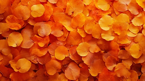 Dense surface of overlapping orange circular autumn leaves.