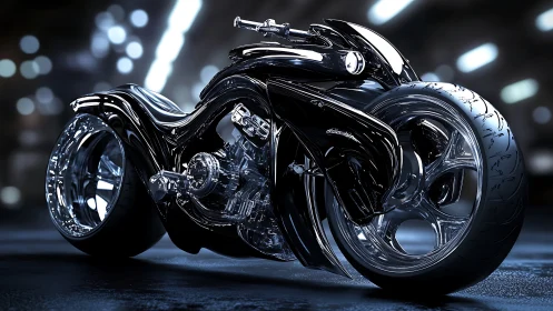 Rendered futuristic motorcycle shows streamlined chrome bodywork