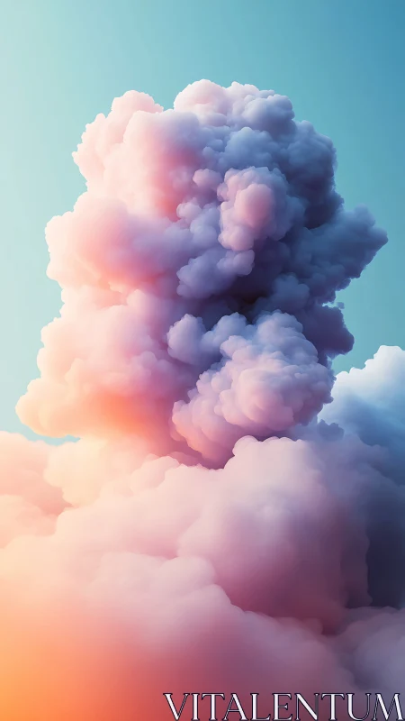 Volumetric pastel cloud plume with soft sunset rim lighting