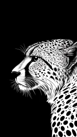 Monochrome vector cheetah profile with high-contrast stippling.