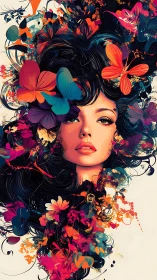 Chromatic vector portrait with floromorphic hair topology.