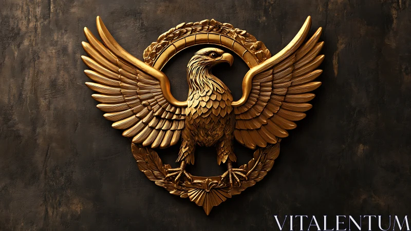 Gilded heraldic eagle emblem with sculpted laurel wreath.
