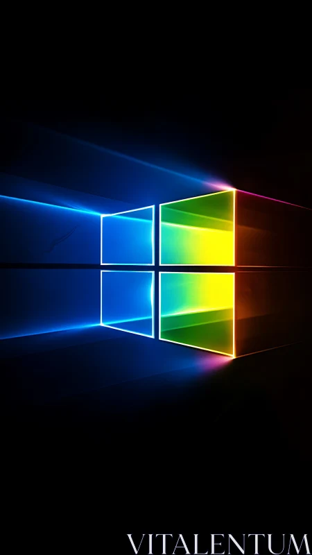 Neon window portal carves color trails through digital night