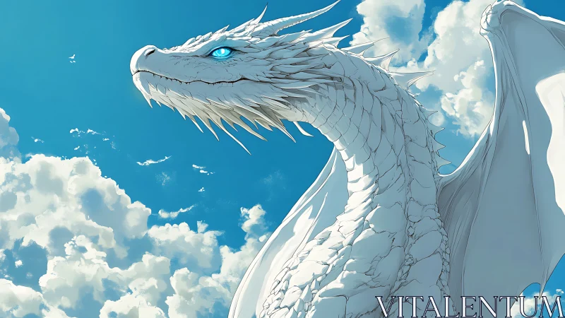 Majestic white dragon rendered in luminous aerial profile