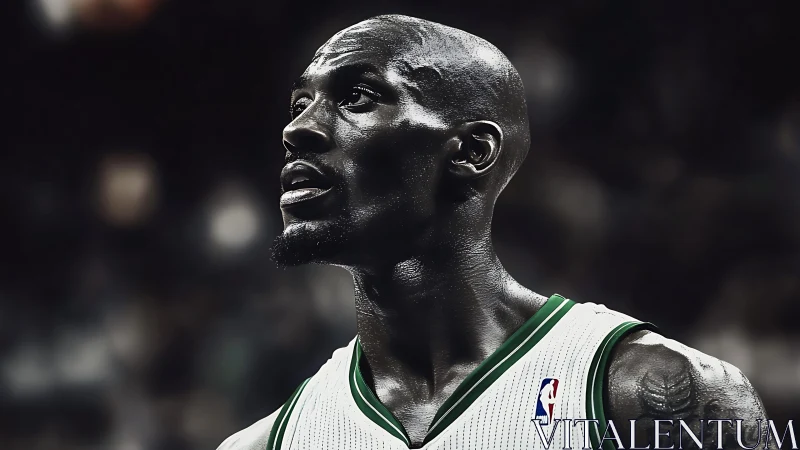 High-contrast courtside portrait of basketball player in spotlight