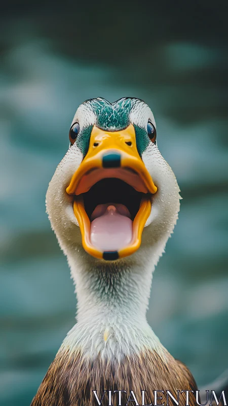 Delightful close-up of a chatty duck sharing joyful energy.