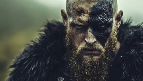 Warpainted Viking warrior glares with fierce, cold resolve.