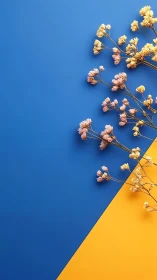 Dried Flowers Diagonal Composition. Blue Yellow Split.