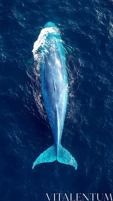 Overhead view of a large whale moving through open ocean.