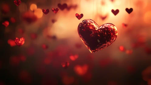 Crystal Heart Suspended in Warm Bokeh Light Field