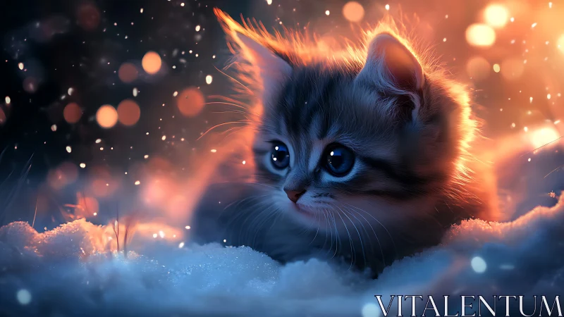 Adorable Kitten Glows in a Magical Winter Wonderland