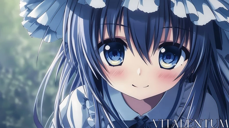 Blue-haired anime character portrait maintains direct gaze