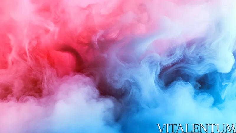 Colored smoke plumes form overlapping red and blue gradients