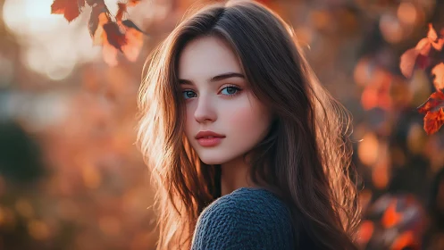 Autumn portrait study in warm bokeh-lit digital painting style.