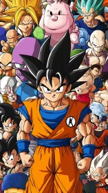 Central anime fighter surrounded by diverse battle crew.