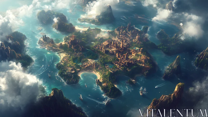 Golden Citadel Rising from Turquoise Waters.