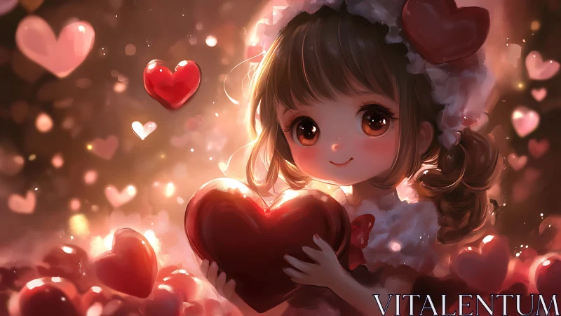 Luminous Heart: Anime Girl Cradling Love's Glow.