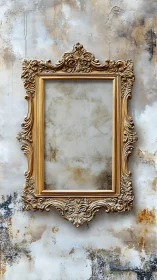 Baroque gilt frame hangs against distressed patina wall surface
