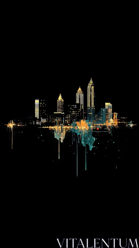 Midnight skyline paints its own dripping neon reflection below